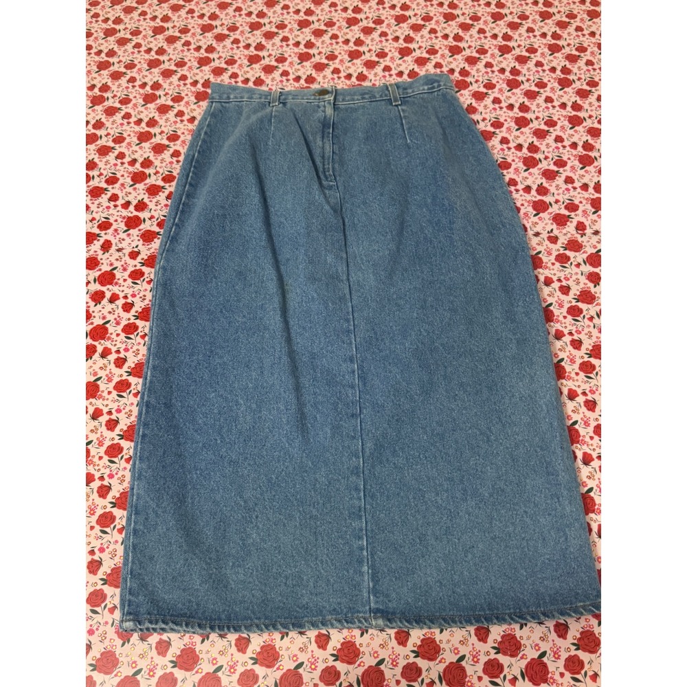 Hunt Club Vintage Denim Maxi Skirt Size 16 Blue High Waist Cotton Made in USA e3 - Picture 2 of 8